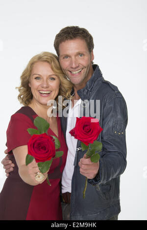 Maike Bollow, Patrik Fichte at a photocall for German ARD TV serie 'Rote Rosen' at Briese studios.  Where: Hamburg, Germany When Stock Photo