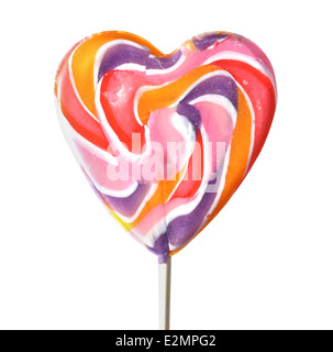 bright colorful heart shaped lollipop on a white background Stock Photo