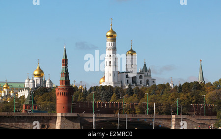 Beautiful view from the Moscow Kremlin towers and churches. View from the river Stock Photo