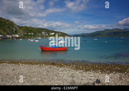 Red Fishing Boat Barmouth Harbour Barmouth Gwynedd Wales UK Stock Photo