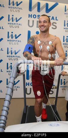 Dutch Footballler Wesley Sneijder attends a press conference after a health check in Istanbul. Sneijder has signed 3.5 years contract with Galatasaray Football club.  Featuring: Wesley Sneijder Where: Istanbul, Turkey When: 22 Jan 2013com  **Not available for publication in Turkey** Stock Photo