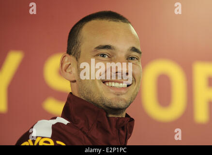 Dutch Footballler Wesley Sneijder attends a press conference after a health check in Istanbul. Sneijder has signed 3.5 years contract with Galatasaray Football club.  Featuring: Wesley Sneijder Where: Istanbul, Turkey When: 22 Jan 2013com  **Not available for publication in Turkey** Stock Photo