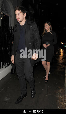 Kelly Brook takes Danny Cipriani back to her flat at 4.30am, following a busy evening. They started their night together at pop up restaurant 'Gizzl At The Disco' before moving onto Annabel's club in Mayfair. The pair then headed to Project nightclub, bef Stock Photo