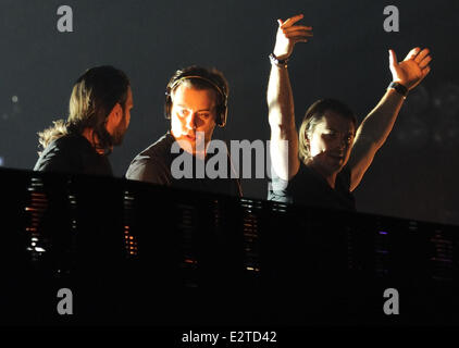 Swedish House Mafia perform live at the Roger Centre as part of their One Last Tour  Featuring: Axwell,Steve Angello,Sebastian I Stock Photo