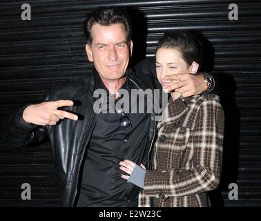 Charlie Sheen poses for the cameras with his girlfriend, Georgia Jones before attending the Slash concert at the Olympia  Featuring: Charlie Sheen,Georgia Jones Where: Dublin, Ireland When: 03 Mar 2013   **Not available for publication in Irish Tabloids or Irish magazines** Stock Photo