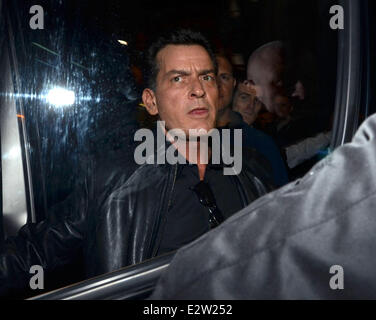 Charlie Sheen poses for the cameras with his girlfriend, Georgia Jones before attending the Slash concert at the Olympia  Featuring: Charlie Sheen Where: Dublin, Ireland When: 03 Mar 2013 Stock Photo