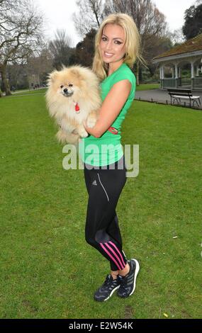 Former Miss World and Playboy cover girl Rosanna Davison poses with her dog Ted to encourage women to take part in the Flora Woman's Mini-Marathon to raise funds for the ISPCA  Featuring: Rosanna Davison,Ted Where: Dublin, Ireland When: 05 Mar 2013 Stock Photo