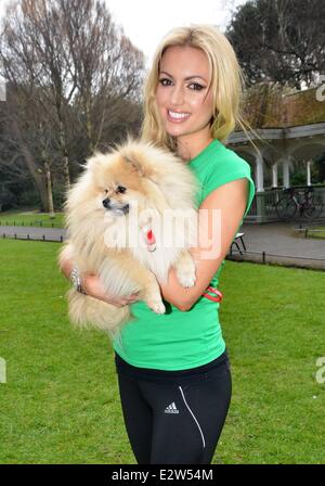 Former Miss World and Playboy cover girl Rosanna Davison poses with her dog Ted to encourage women to take part in the Flora Woman's Mini-Marathon to raise funds for the ISPCA  Featuring: Rosanna Davison,Ted Where: Dublin, Ireland When: 05 Mar 2013 Stock Photo