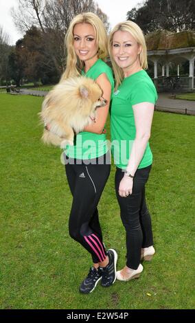 Former Miss World and Playboy cover girl Rosanna Davison poses with her dog Ted to encourage women to take part in the Flora Woman's Mini-Marathon to raise funds for the ISPCA  Featuring: Rosanna Davison,Ted,Andrea Hayes Where: Dublin, Ireland When: 05 Ma Stock Photo