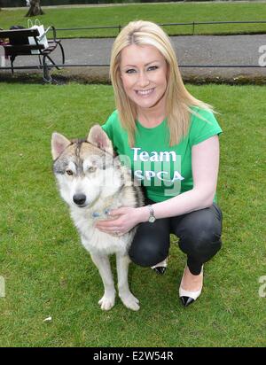 Former Miss World and Playboy cover girl Rosanna Davison poses with her dog Ted to encourage women to take part in the Flora Woman's Mini-Marathon to raise funds for the ISPCA  Featuring: Andrea Hayes,Takana Where: Dublin, Ireland When: 05 Mar 2013 Stock Photo