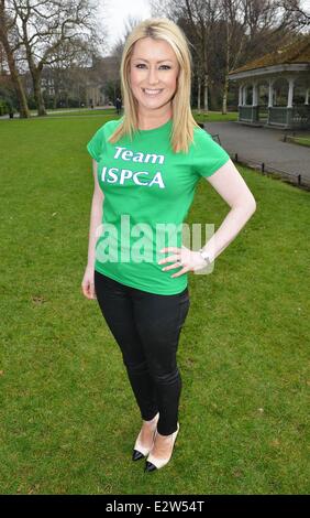 Former Miss World and Playboy cover girl Rosanna Davison poses with her dog Ted to encourage women to take part in the Flora Woman's Mini-Marathon to raise funds for the ISPCA  Featuring: Andrea Hayes Where: Dublin, Ireland When: 05 Mar 2013 Stock Photo