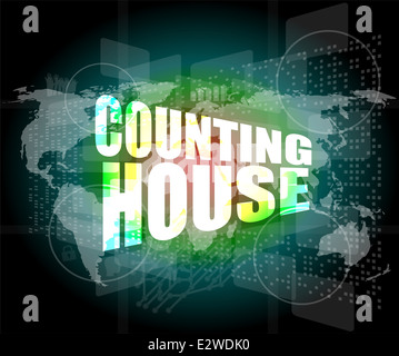 counting house words on digital screen with world map Stock Photo