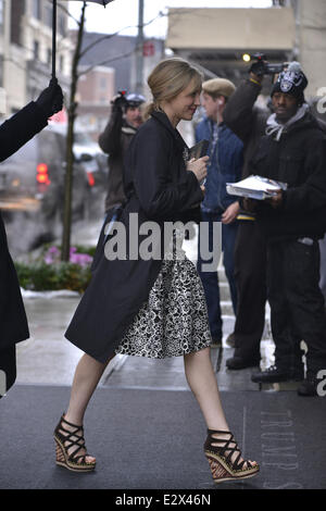 Actress Vera Farmiga, who stars in the new A&E series 'Bates Motel'  is seen leaving her hotel with her family in Soho  Featuring: Vera Farmiga Where: New York, New York, United States When: 19 Mar 2013 Stock Photo