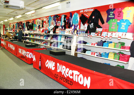 A variety of memorabilia available at the new One Direction pop-up store '1D World' slated to open this Saturday (23Mar13) morning at the Trinity Leeds shopping centre  Featuring: Atmosphere Where: Leeds, England, United Kingdom When: 21 Mar 2013 Stock Photo