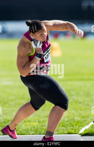 Valerie Adams (NZL) competing in the Womens' Shot Put at the 2014 Adidas Track and Field Grand Prix. Stock Photo