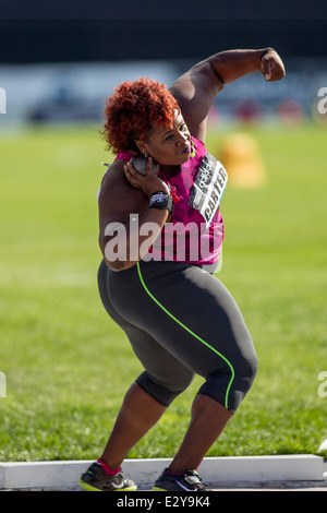 Michelle Carter (USA) competing in the Womens' Shot Put at the 2014 Adidas Track and Field Grand Prix. Stock Photo