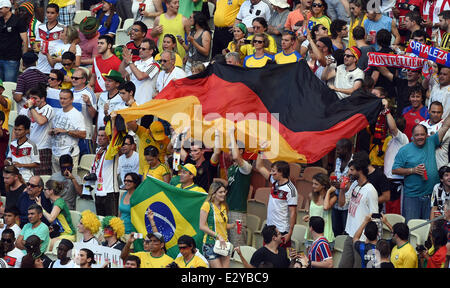 Fortaleza, Brazil. 21st June, 2014. Supporters of Germany cheer before the FIFA World Cup 2014 group G preliminary round match between Germany and Ghana at the Estadio Castelao Stadium in Fortaleza, Brazil, 21 June 2014. Photo: Marcus Brandt/dpa/Alamy Live News Stock Photo