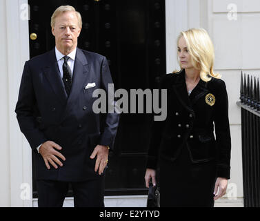 Sir Mark Thatcher and Sarah Jane leaving Margaret Thatcher's house  Featuring: Sir Mark Thatcher,Sarah Jane Where: London, United Kingdom When: 16 Apr 2013 Stock Photo