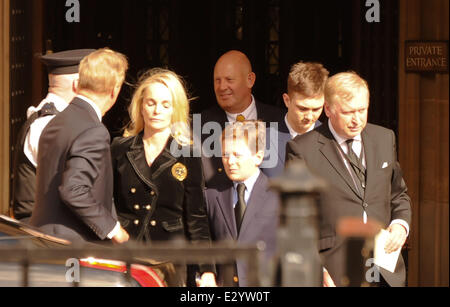 Family and friends of Baroness Margaret Thatcher depart the Chapel of St Mary Undercroft after the private service  Featuring: Sir Mark Thatcher,Sarah Jane Thatcher,Jonny Russell,Harry Russell Where: London, United Kingdom When: 16 Apr 2013 Stock Photo