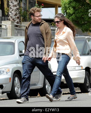 Actor Seth Rogen gets a surprise visit on his birthday from his wife Lauren Miller on the set of 'Townies'  Featuring: Seth Rogen,Lauren Miller Where: Los Angeles, CA, United States When: 15 Apr 2013 Stock Photo