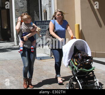 Hilary Duff seen out and about with her son Luca Comrie in Beverly Hills  Featuring: Hilary Duff,Luca Comrie Where: Los Angeles, California, United States When: 18 Apr 2013 Stock Photo