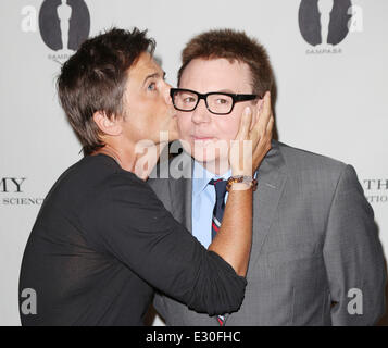 Academy of Motion Picture Arts And Sciences hosts a 'Wayne's World' Reunion at AMPAS Samuel Goldwyn Theater  Featuring: Rob Lowe,Mike Myers Where: Beverly Hills, California, United States When: 23 Apr 2013 Stock Photo
