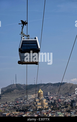 Funicular railway from Rike Park to Narikala Fortress in Tbilisi capital of republic of Georgia Stock Photo