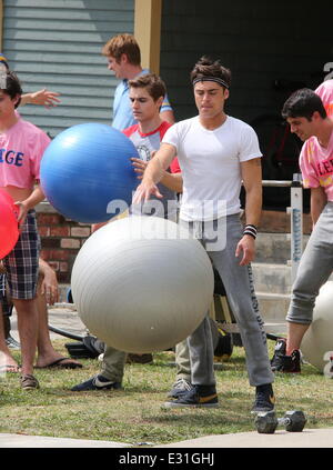 Actors on the set of 'Townies'  Featuring: Zac Efron,Dave Franco Where: Los Angeles, California, United States When: 08 May 2013 Stock Photo