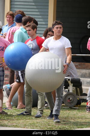 Actors on the set of 'Townies'  Featuring: Dave Franco,Zac Efron Where: Los Angeles, California, United States When: 08 May 2013 Stock Photo