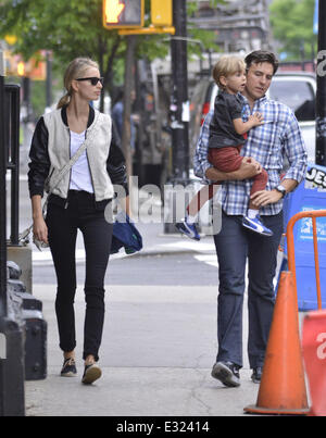 Karolina Kurkova and Archie Drury walk with their son Tobin Jack in Tribeca  Featuring: Karolina Kurkova,Archie Drury,Tobin Jack Where: New York, NY, United States When: 16 May 2013 Stock Photo