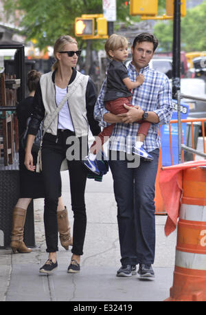 Karolina Kurkova and Archie Drury walk with their son Tobin Jack in Tribeca  Featuring: Karolina Kurkova,Archie Drury,Tobin Jack Stock Photo