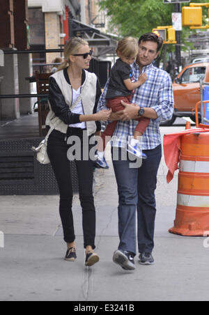 Karolina Kurkova and Archie Drury walk with their son Tobin Jack in Tribeca  Featuring: Karolina Kurkova,Archie Drury,Tobin Jack Stock Photo