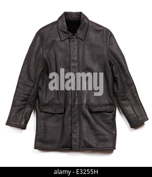 Sheepskin mens leather jacket coat isolated on white background Stock Photo