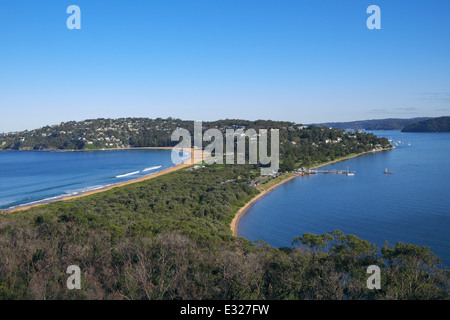 Looking down on Pittwater. Palm beach from barrenjoey headland at Palm beach,Sydney, NSW, Australia Stock Photo