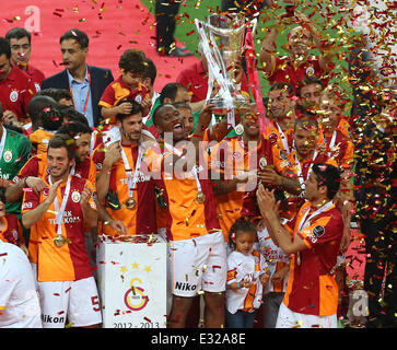 Galatasaray Players with the Championship Trophy, celebrate winning ...