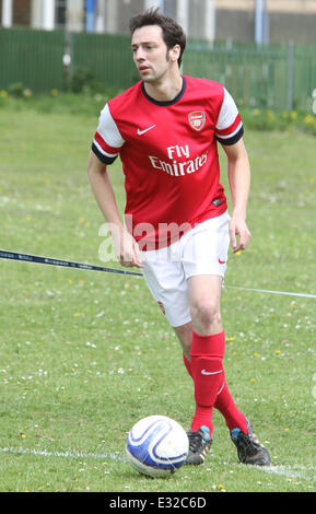 Ralf Little plays for Arsenal Legends in a charity football match against the teachers of Sandy Place Academy  Featuring: Ralf Little Where: Bedfordshire, United Kingdom When: 19 May 2013 Stock Photo