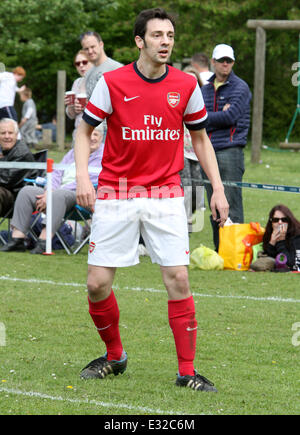 Ralf Little plays for Arsenal Legends in a charity football match against the teachers of Sandy Place Academy  Featuring: Ralf Little Where: Bedfordshire, United Kingdom When: 19 May 2013 Stock Photo