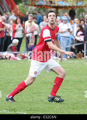 Ralf Little plays for Arsenal Legends in a charity football match against the teachers of Sandy Place Academy  Featuring: Ralf Little Where: Bedfordshire, United Kingdom When: 19 May 2013 Stock Photo