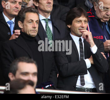 David Beckham plays his last match before retirement with Paris St. Germain (PSG) where the team beat Brest. Paris St Germain (Brest PSG) resulting in them winning the French league  Featuring: Nicolas Sarkozy Where: Paris, France When: 18 May 2013 Stock Photo