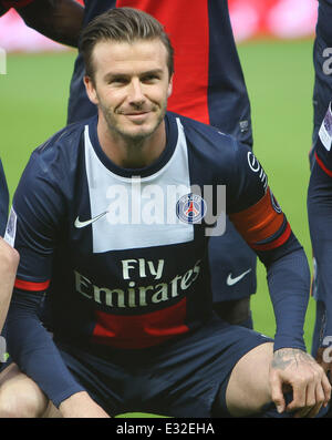 David Beckham plays his last match before retirement with Paris St. Germain (PSG) where the team beat Brest. Paris St Germain (Brest PSG) resulting in them winning the French league  Featuring: David Beckham Where: Paris, France When: 18 May 2013 Stock Photo