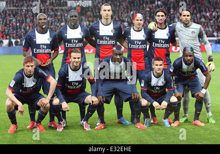 David Beckham plays his last match before retirement with Paris St. Germain (PSG) where the team beat Brest. Paris St Germain (Brest PSG) resulting in them winning the French league  Featuring: David Beckham Where: Paris, France When: 18 May 2013  **Not available for publication in France, Netherlands, Belgium, Spain and Italy. Available for the rest of the world.** Stock Photo