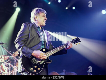 Rush Performing on the first night of Their 'Clockwork Angels' UK Tour at Manchester Arena  Featuring: Alex Lifeson Where: Manchester, United Kingdom When: 22 May 2013 Stock Photo