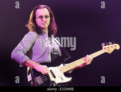 Rush Performing on the first night of Their 'Clockwork Angels' UK Tour at Manchester Arena  Featuring: Geddy Lee Where: Manchester, United Kingdom When: 22 May 2013 Stock Photo