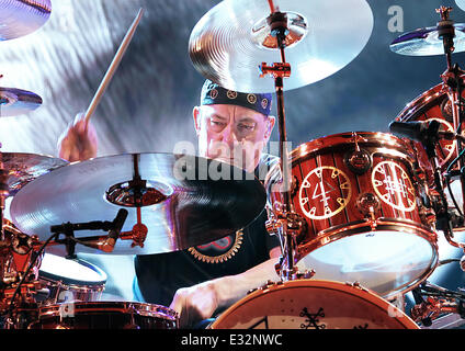 Rush Performing on the first night of Their 'Clockwork Angels' UK Tour at Manchester Arena  Featuring: Neil Peart Where: Manchester, United Kingdom When: 22 May 2013 Stock Photo