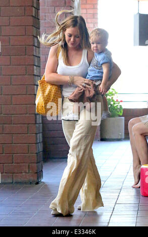 Hilary Duff seen out and about with her son Luca Comrie in Brentwood  Featuring: Hilary Duff,Luca Comrie Where: Los Angeles, California, United States When: 29 May 2013 Stock Photo