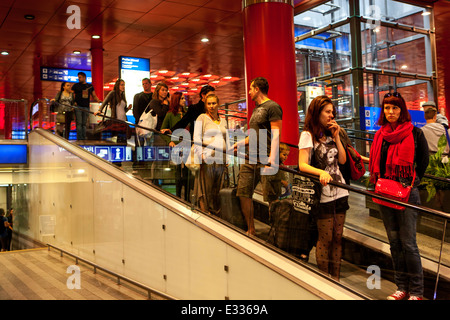 Passengers at the main railway station Prague Hlavni nadrazi Czech Republic train station Stock Photo