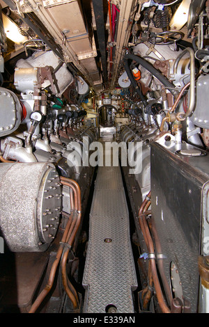 HMAS Ovens engine room. A former Royal Australian Navy submarine at the West Australian Museum in Fremantle Stock Photo