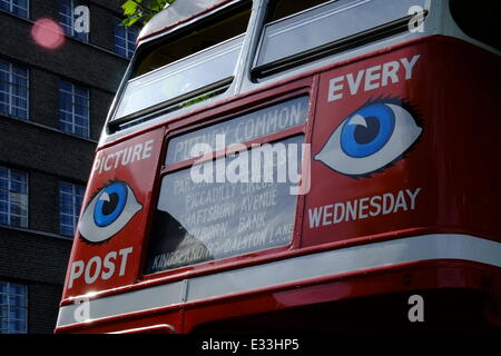 London, UK. 22nd June, 2014. Year of the Bus Cavalcade of around 50 buses gathers on Albert Embankment before travelling to Regent Street. Credit:  Rachel Megawhat/Alamy Live News Stock Photo