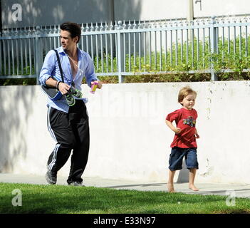 Colin Farrell picks up son Henry from school in Studio City  Featuring: Colin Farrell,Henry Farrell Where: Los Angeles, California, United States When: 06 Jun 2013 Stock Photo