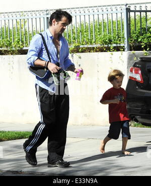 Colin Farrell picks up son Henry from school in Studio City  Featuring: Colin Farrell,Henry Farrell Where: Los Angeles, California, United States When: 06 Jun 2013 Stock Photo